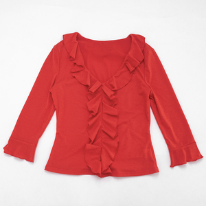 Camiseta Viviblook J26TP308 para Mujer, Top Casual de Otoño, Nuevo Color Sólido, Cuello en V con Volantes, Corte Ajustado, Top Corto para Damas - Product Image 6