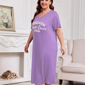 Robe de nuit d'été pour femmes <span class=keywords><strong>grande</strong></span> <span class=keywords><strong>taille</strong></span>, col en V, manches courtes, imprimé Soccer Night Queen 2026 - Product Image 1