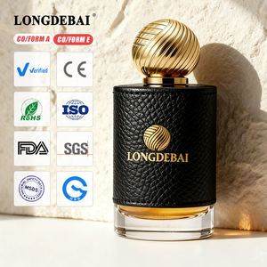 Botella de Perfume de Lujo Personalizada, Única, con Diseño Crimp, 30ml 50ml 100ml, Redonda, de Vidrio y Cuero, Vacía, con Tapa de Zamac - Product Image 1