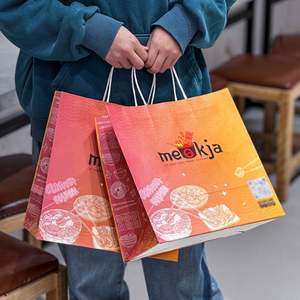 Bolsas de Papel Kraft Desechables Ecológicas con Asas Planas/Trenzadas para Entrega de Sushi, Sashimi y Ensaladas - Reciclables, Impresión Personalizada - Product Image 5