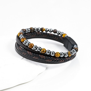 SEPT Popular Cheap Men's Multi Layer Woven Black Leather <strong>Bracelet</strong> with Natural Stone <strong>Beaded</strong> <strong>Bracelets</strong> Jewelry - Product Image 6