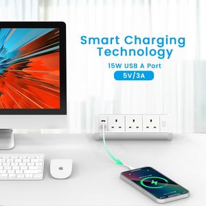 Toma de corriente de escritorio británica <span class=keywords><strong>Precio</strong></span> bajo Venta al por mayor Tomas de corriente múltiples con puerto USB Cable de extensión de 3m/9,84 pies - Product Image 3
