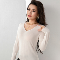 Pull en maille pour femme à col en V en fibre de bambou, anti-plis et respirant, style doux, logo frontal, vente en gros