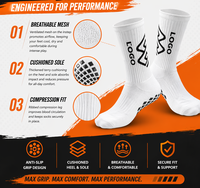 Chaussettes de football antidérapantes pour hommes avec logo personnalisé, chaussettes mi-mollet de football avec grip en silicone antidérapant