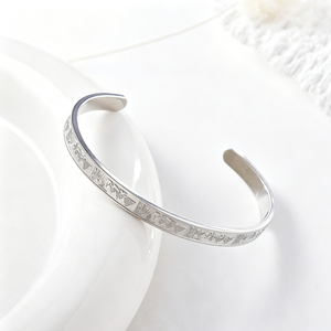 Trendy personnalisé <b>engraved</b> tribal symbolic motif silver 316L charms bulk handcrafted stainless steel fine cuff bracelet - Product Image 4
