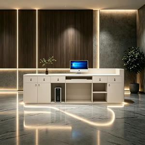 Modern Luxury Streamlined Matte White <b>Reception</b> <b>Desk</b> with Continuous LED Light Strip for Spa Beauty <b>Salon</b> OEM ODM Custom - Product Image 4