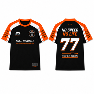 T-shirt de fan de course personnalisé à manches raglan et blocs de couleur, avec numéro imprimé devant et derrière, pour équipe de pit stop, sport automobile, vente en gros - Product Image 4
