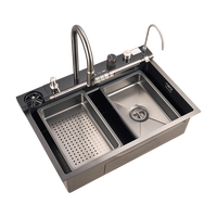 Robinet de cuisine en acier inoxydable 304 avec commande à touches de piano, affichage numérique de la température et support d'évier à jet de pluie