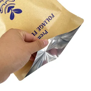 OEM personalizado impreso grado alimenticio embalaje marrón papel Kraft cremallera Ziplock Stand Up bolsa con ventana