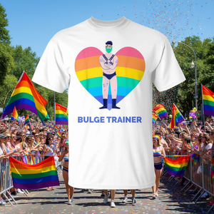 T-shirt Gay Bear Bulge Trainer Rainbow con design a cuore Pride, vestibilità unisex - Product Image 3