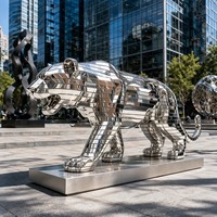 Escultura de Tigre de Acero Inoxidable Pulido a Espejo, Moderna y Personalizada, para Centros Comerciales y Plazas Exteriores