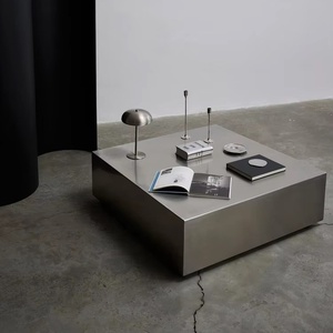 Mesa de Centro Moderna de Acero Inoxidable con Acabado Mate Cepillado, Mesa de Té Cuadrada para Sala de Estar, Duradera y Fácil de Limpiar - Product Image 5