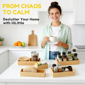 Bamboo Drawer Organizer 5 Pcs Modular <b>Storage</b> <b>Box</b> For <b>Kitchen</b> Utensils Tableware Space Saving Rectangular Desktop <b>Storage</b> - Product Image 2