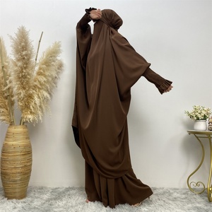 6608# Ramadan Popular Simplicity Solid Color 2 Pieces Long Top and Skirt With Side Pockets Abaya <b>Sets</b> <b>Modest</b> Khimar Hijab Abaya - Product Image 6