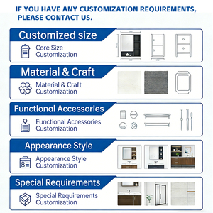Mueble de Baño de Pared de 29-31 Pulgadas <span class=keywords><strong>con</strong></span> Lavabo de Cerámica Integrado, Cajones Acanalados Gris Oscuro, Tiradores Dorados y Espejo Redondo LED - Product Image 6