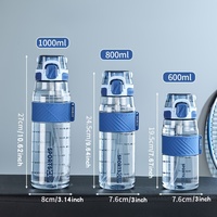 Bouteille d'eau intelligente réutilisable de 800 ml, anti-fuite, style simple, transparente, multicolore, avec paille en plastique, double usage pour boire directement
