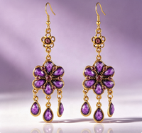 Boucles d'oreilles pendantes longues en alliage style bohème vintage avec fleurs, bijoux fantaisie pour femme, accessoires ethniques pour fêtes