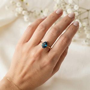 Anillo de plata de ley 925 con topacio azul de Londres, corte pera, hecho a mano, con piedras preciosas, anillo de boda nupcial, precio al por mayor, vermeil eternidad - Product Image 3