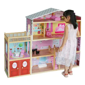 2023 Bestseller New Custom Hochwertiges Traumhaus Puppenhaus Rollenspiel Diy Lernspiel zeug 3-stöckiges Puppenhaus Spielzeug Set