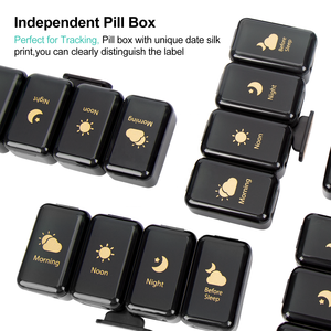 Pastillero Semanal Gujia <span class=keywords><strong>de</strong></span> Gran Capacidad con 28 Compartimentos, Ecológico, Multifuncional, <span class=keywords><strong>de</strong></span> ABS/PP y Silicona, Color Negro - Product Image 4