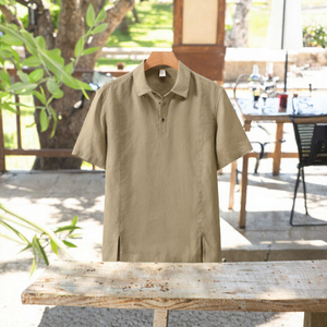 เสื้อเชิ้ตผู้ชายสไตล์อิตาลี ผ้าลินิน 100% ทอลายด็อบบี้ น้ำหนัก 220 กรัม สีพื้น ย้อมสีแบบวินเทจ เหมาะสำหรับใส่ทำงานลำลอง/งานปาร์ตี้/วันหยุด มีกระเป๋าเสื้อ ขายส่ง - Product Image 3