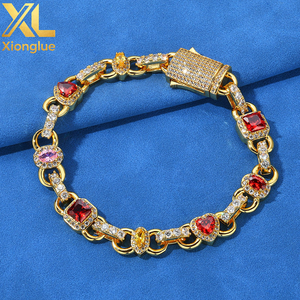 Hip Hop Jewelry 18K Gold Plated Gemstone Chain <b>Bracelet</b> Womens Heart Shape <b>Red</b> Zircon Geometric Design Link Chain for Gift - Product Image 3