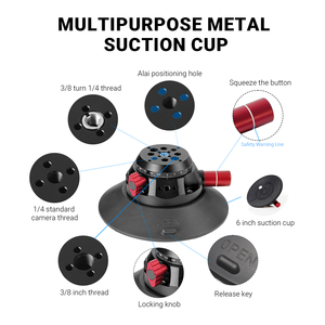 Multi Scene 6-inch Aluminum Alloy Suction Cup <strong>Camera</strong> Mount <strong>360</strong> Adjustable <strong>Rotating</strong> Scale 1/4'' Thread Quick Release Universal - Product Image 2