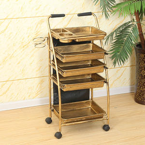 Gouden Kapper Assistent Salon <span class=keywords><strong>Trolley</strong></span> Met Universele Wielen Metalen Wirwar-Vrije Haarspa <span class=keywords><strong>Trolley</strong></span> - Product Image 2