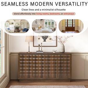 Armoire de rangement en bois moderne et portable à 4 portes avec portes géométriques 3D pour salon, cuisine ou bureau à domicile - Product Image 6