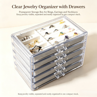 Organisateur de bijoux en acrylique avec plateau en velours doux, boîte de rangement pour bijoux, présentoir transparent pour bijoux de bureau, pour coiffeuse et comptoir