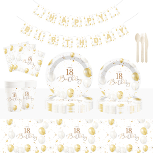 Juego de Vajilla para Fiesta DAMAI, Platos, Vasos y Servilletas de Papel Blancos y Dorados, Vajilla Desechable para Celebración de 18 Años - Product Image 2