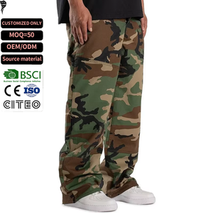 Custom Wash Men's <b>Cargo</b> <b>Pants</b> Camouflage <b>Print</b> Multi Pocket Streetwear Camo Trousers - Product Image 1