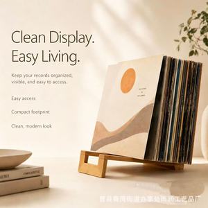 Wooden Vinyl <b>Record</b> Rack Desktop Storage Organizer Simple Modern Bookend For Home Office Use - Product Image 1