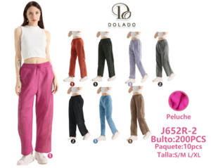 Pantaloni Dolado da donna a gamba larga, vita alta, vestibilità ampia, lunghezza intera, tinta unita, casual, con elastico in vita, in tessuto pleuche, stile autunnale - Product Image 1