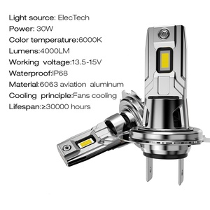 30W 4000lm 6000K mini làm mát bằng quạt cắm & chơi Bóng Đèn Pha LED H7 <span class=keywords><strong>h7c</strong></span> H18 trắng mini không dây xe nâng cấp Điều kiện Mới - Product Image 4