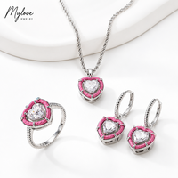 Ensemble de bijoux personnalisés Mylove en laiton plaqué argent épais avec cœur en émail rose et zircon, collier, bague et boucles d'oreilles pendantes pour femme, style Y2K cool
