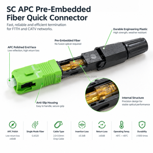 ตัวเชื่อมต่อไฟเบอร์ออปติกแบบเร็วชนิด SC APC แบบฝังสำเร็จรูป FTTH ตัวเชื่อมต่อแบบเย็นชนิด Single Mode SC APC สำหรับประกอบอย่างรวดเร็วสำหรับเครือข่าย CATV - Product Image 6