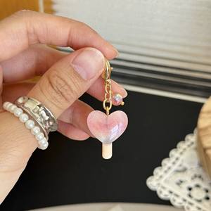 CHENXI Llavero de metal con forma de corazón y piruleta, estilo Kawaii, brillante, para mujer, accesorios para bolso - Product Image 1