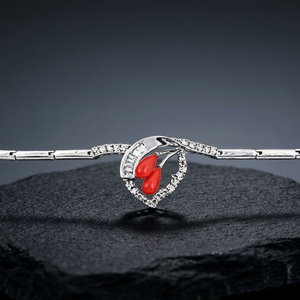 R Art Palace <b>Silver</b> Plated Coral Heart <b>Cuff</b> <b>Bracelet</b> Women's Romantic Jewelry Alloy <b>Bracelets</b> Wedding Style - Product Image 1