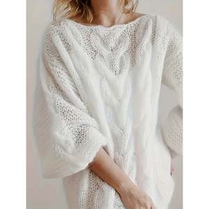 Cable Knit <b>Balloon</b> Sleeve Sweater <b>White</b> S Women's Sweaters - Product Image 2
