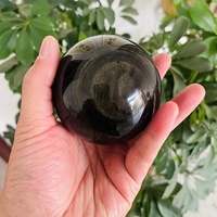 Sphère d'obsidienne en or naturel en gros boule de cristal d'obsidienne dorée noire pour la décoration intérieure