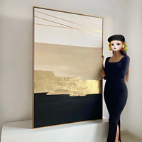 Peinture à l'huile abstraite texturée en feuille d'or, art mural peint à la main pour la décoration de salon