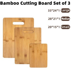 Bamboo Cutting Board <b>Set</b> 3 Piece Rectangle With Handle For Kitchen Vegetable Meat Sushi Display - Product Image 3