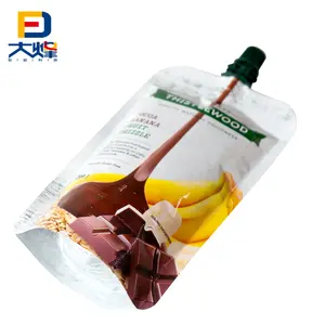 Pack sacchetto di plastica ecologico stampato personalizzato sacchetto con beccuccio per succo da 200g Stand Up sacchetto per ugelli Al Ny