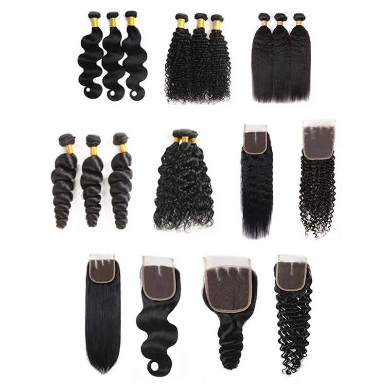 China Factory Supply Unprocessed 100% Cheap Hot Sale Wholesale Virgin Human Hair 3 Bundles with Lace Frontal