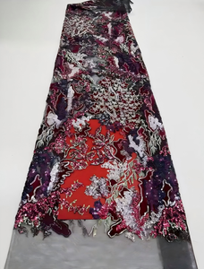Tela de Encaje de <span class=keywords><strong>Terciopelo</strong></span> Multicolor con Lentejuelas Bordadas, Transpirable y Ecológica de Alta Calidad para Vestidos de Novia, 100% Poliéster - Product Image 5