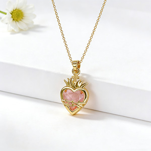 Collana con Ciondolo a Cuore Rosa di Lusso, Collana Creativa a Cuore Sacro, Collana Retrò a Cuore di Pesca per Donna - Product Image 6