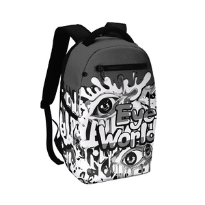 Eye Graffiti Đen trắng in hoa Ba lô PVC Túi sách nhẹ có dây kéo Ba lô thông thường thẩm mỹ dành cho nữ sinh viên đại học - Product Image 6