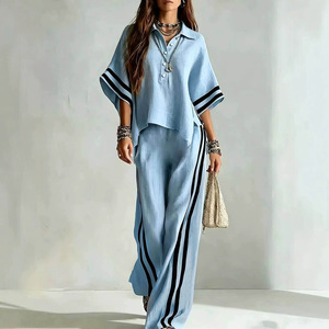 Nouvel arrivage transfrontalier été-automne 2026 : Ensemble deux pièces pour <span class=keywords><strong>femme</strong></span>, chemise ample à manches courtes et <span class=keywords><strong>pantalon</strong></span> large - Product Image 3