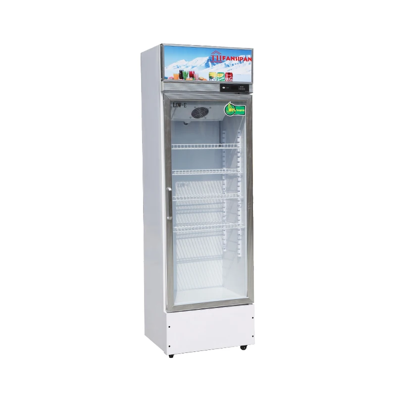 Refrigerador de bebidas con pantalla, refrigerador de puerta de vidrio transparente, de una sola puerta